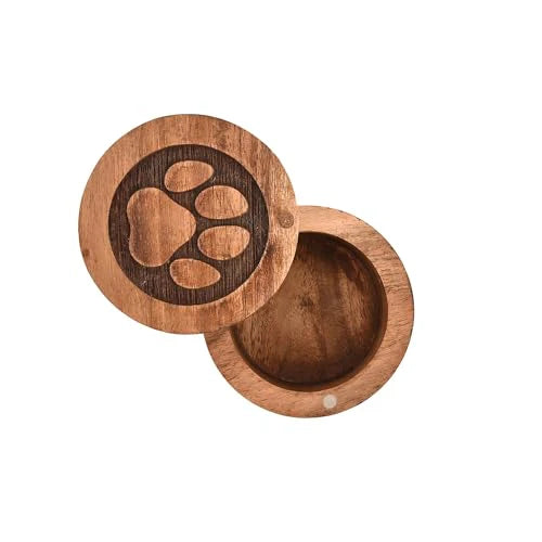 Acacia Wood Paw Print Decorative Pet Urn