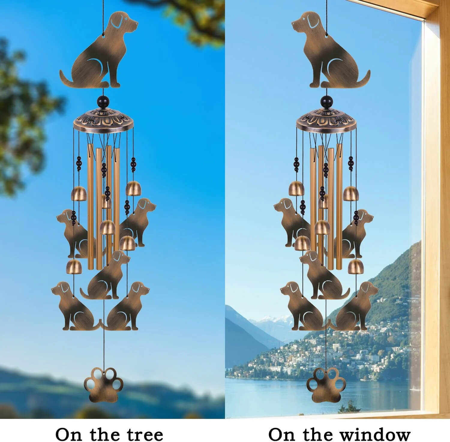 "Serenity Melodies" Bronze Dog Wind Chimes