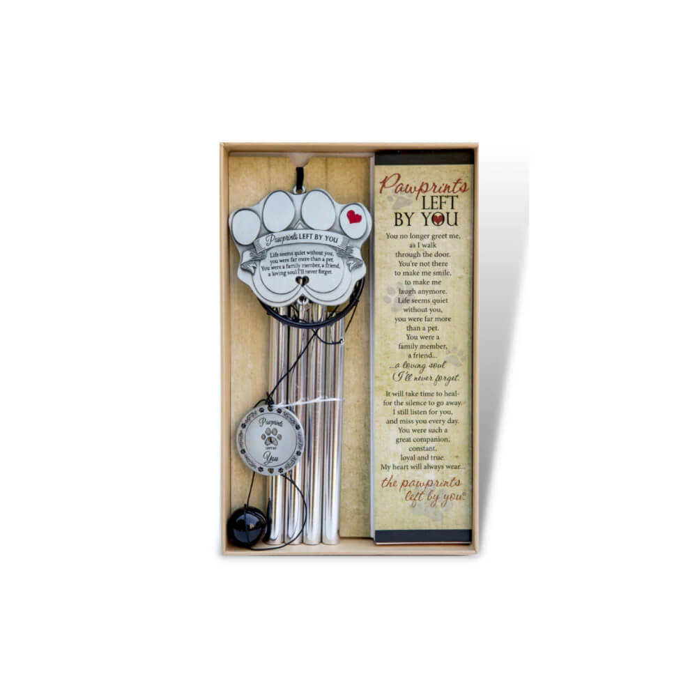 Pet Memorial Wind Chime - 18" Metal Casted Pawprint Wind Chime