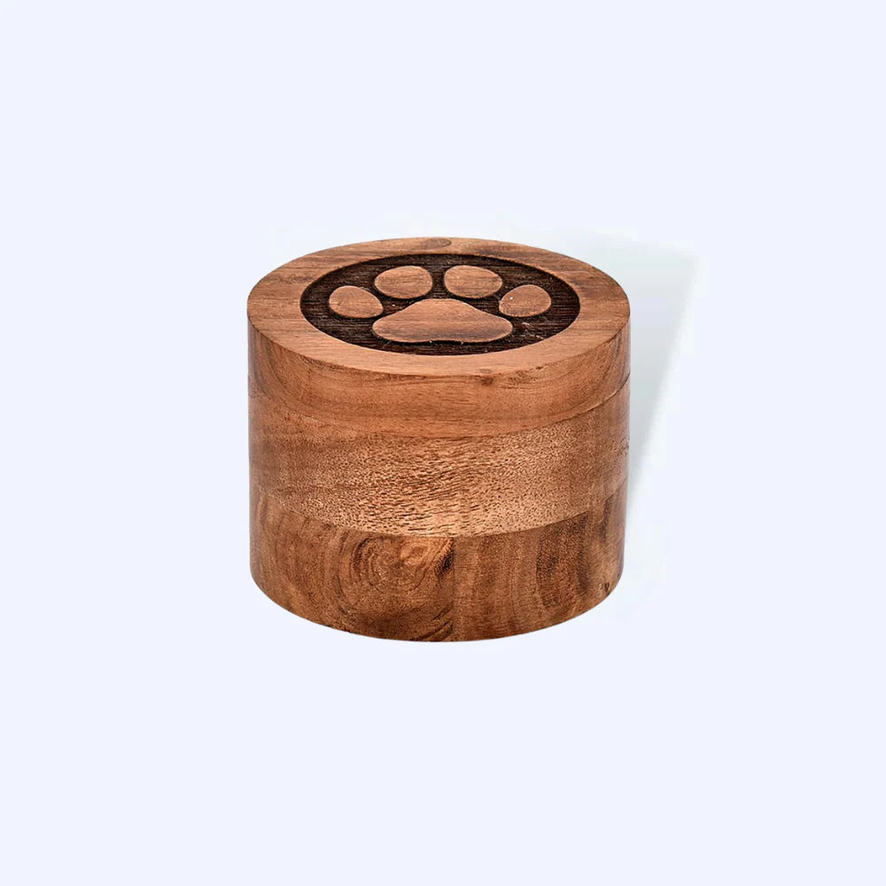 Acacia Wood Paw Print Decorative Pet Urn