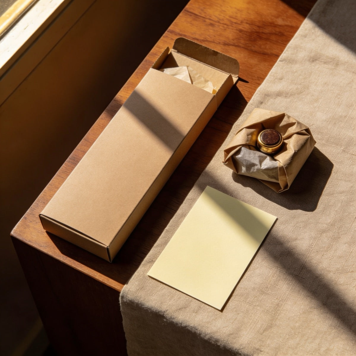 Lightweight Lanternward packaging with protective wrap and a simple card.