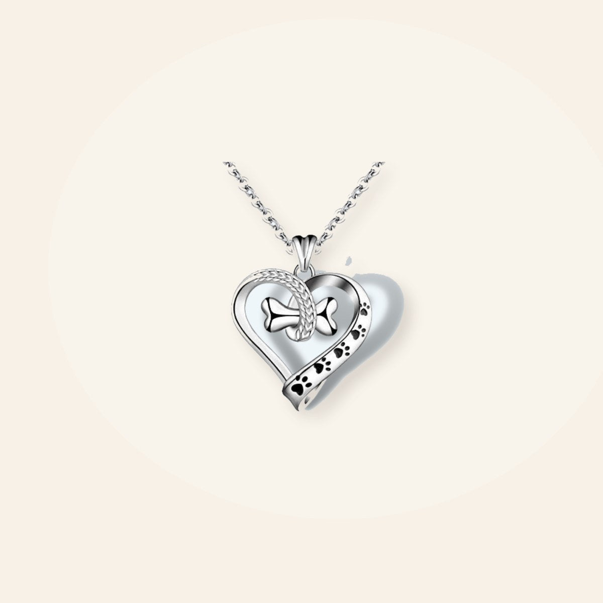 Real product photo for Sterling Silver Dog Bone & Heart Memorial Necklace