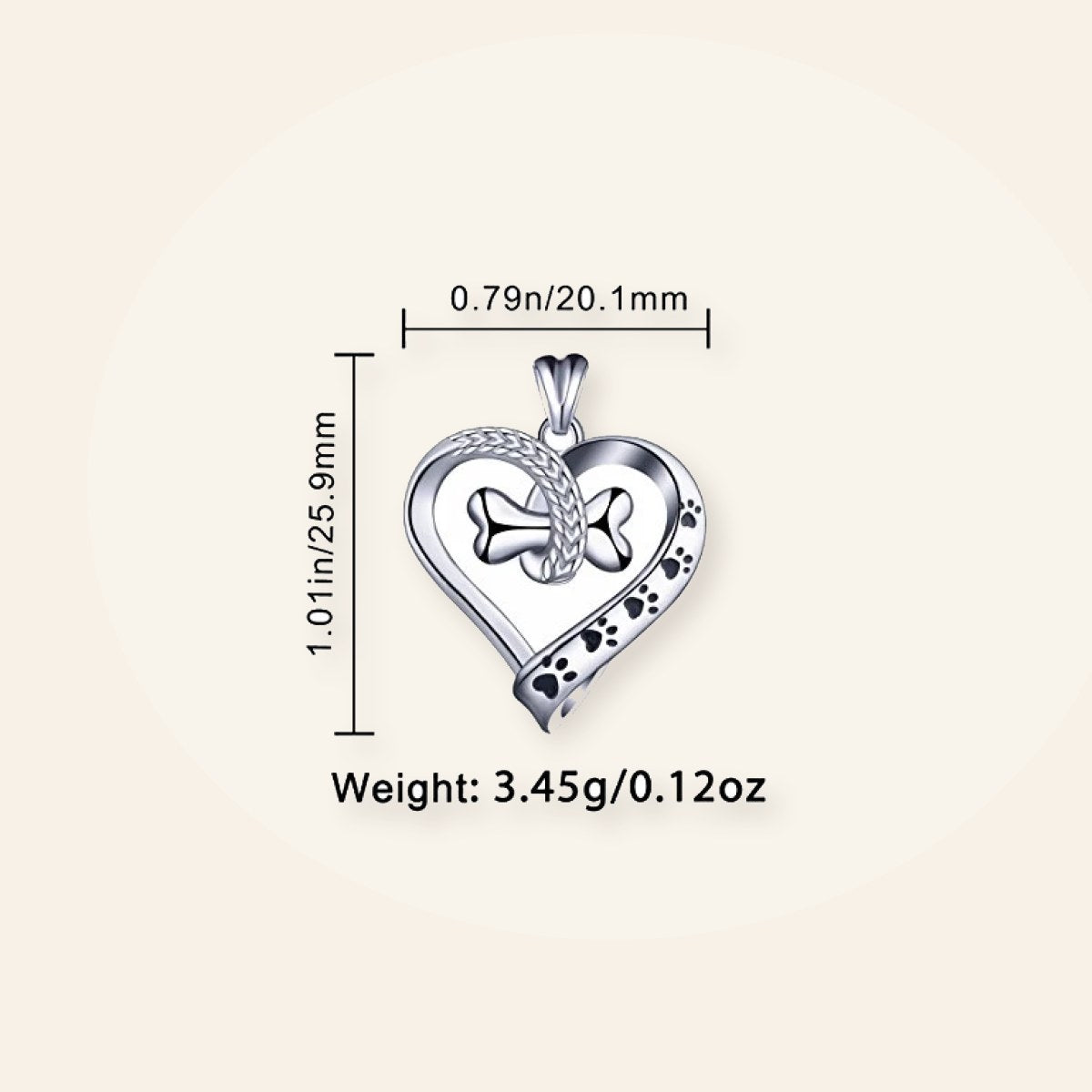 Second real product photo for Sterling Silver Dog Bone & Heart Memorial Necklace